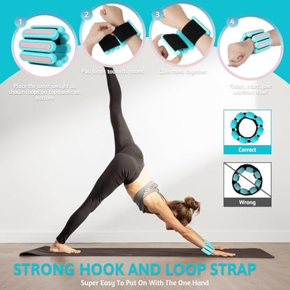 SOLY Wrist Ankle Weights for Women, Wearable Strong Arm & Leg Weights,Adjustable Wrist Weighted Bracelet for Yoga,Aerobics,Barre,Dance,Set of 2 (0.5LB Each)
