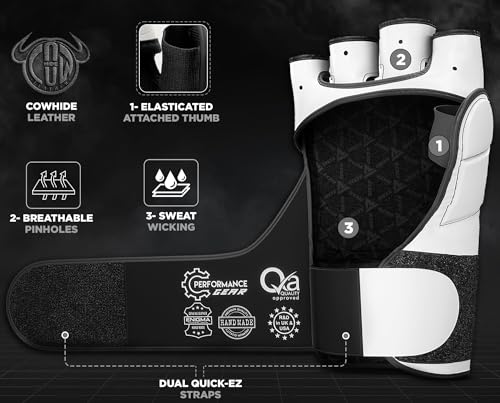 RDX MMA Gloves for Martial Arts Grappling Sparring Training, Cowhide Leather Open Palm and Wrist Strap, Padded Mitts for Muay Thai, Punching Bag, Speedball Workout Kickboxing Cage Fighting