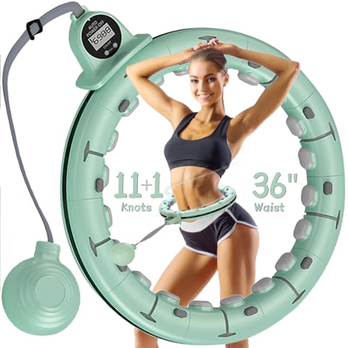 30/24/12 Knots, Upgraded Magnetic Lock Weighted Hula Hoop for Kids Adults Weight Loss, Infinity Hoop Plus Size, Home Indoor Outdoor, Fitness Exercise, Abdominal Toner - color: Green-12 Knots 36"