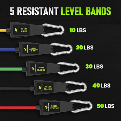 Utopia Fitness Resistance Bands with Handles, Resistance Fitness Bands Set, 5 Workout Bands (10–50 lbs), Exercise Bands with Handles, Home Gym Equipment with 1 Door Anchor, 2 Ankle Straps & Carry Bag