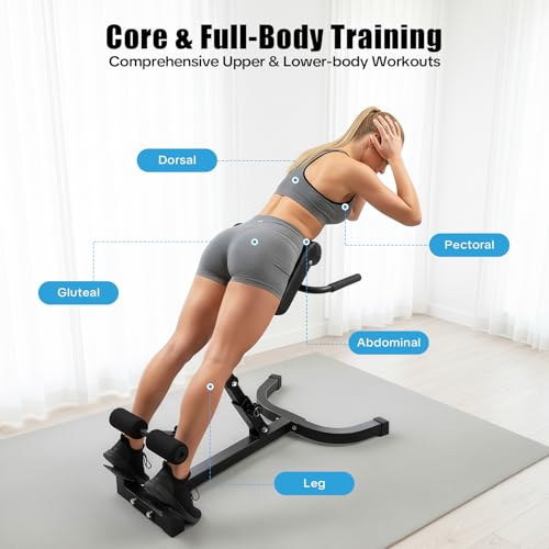 Roman Chair Back Extension Machine Foldable 5 Position Sit up Multi-Functional Hyperextension Back Strength Exercise Bench 330 lbs for Home Workout Gym Fitness Equipment