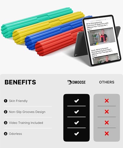 DMoose Fitness Flex Resistance Bar for Physical Therapy - Non-Slip Odorless Material, Exercise Bar for Tennis & Golfers Elbow Tendonitis Relief - Wrist and Forearm Strengthener & Grip Strength Trainer