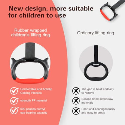 Gymnastics Rings, Children's Home Gym Equipment, Children's Adjustable Strap Strength Training Rings (Red)