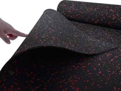 10' x 4' Feet/Roll - Gym Rubber Flooring Roll Mat, 120" x 48" inch/Roll Home Fitness Mat, Heavy-Duty Protective Exercise Mats Yoga Mat (Black Red, 10'x4' Feet)