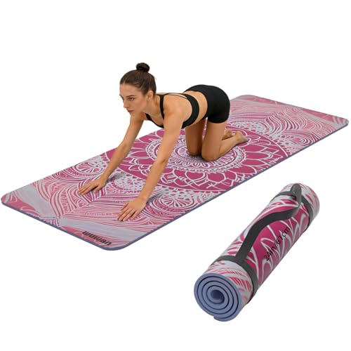 Printed Yoga Mat 72" x 24" Thick 6mm Non-Slip Fitness Exercise Exercise Mat with Strap for Women Men Yoga Pilates Workout Gym Floor Workout (Blue Lotus Flower) - color: pink lotus