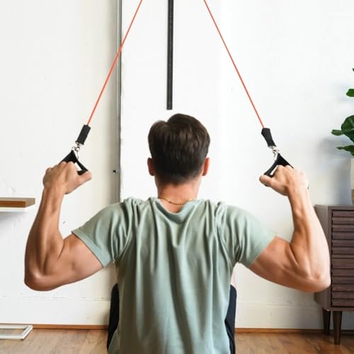 Space Saver Gym Resistance Bands Wall Anchor for At Home Fitness Workouts with 1 Rail and 1 Rail Car - style: 5 Resistance Bands, 1 Set of Handles