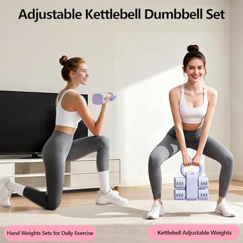 Adjustable Kettlebell Set, 4-in-1 Free Weight Kettlebell sets (5.5lbs 7.7lbs 9.9lbs 12.1lbs) for women, Hand Weight Dumbbell Set of 2 for Home Gym Fitness Training