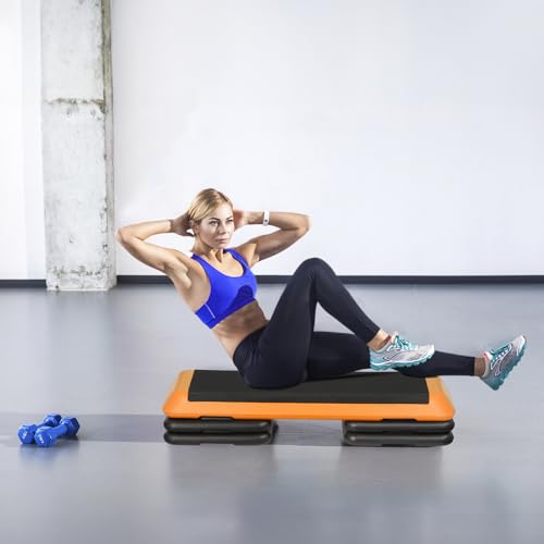 43'' Wide Adjustable Aerobic Step Platform - 4 Stackable Risers for Home Gym Cardio, Strength & Full-Body Training - color: Orange