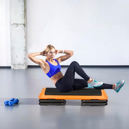 43'' Wide Adjustable Aerobic Step Platform - 4 Stackable Risers for Home Gym Cardio, Strength & Full-Body Training - color: Orange