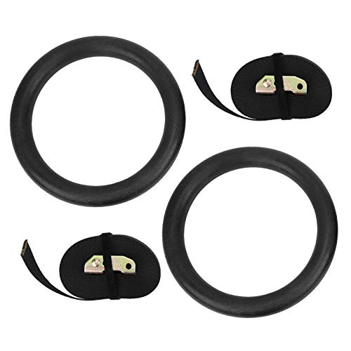 Drfeify Gymnastics Rings with Adjustable Straps, Black, 9.3 Inch Diameter, Polyester and ABS Material, for Strength Training