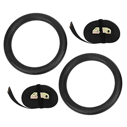 Drfeify Gymnastics Rings with Adjustable Straps, Black, 9.3 Inch Diameter, Polyester and ABS Material, for Strength Training