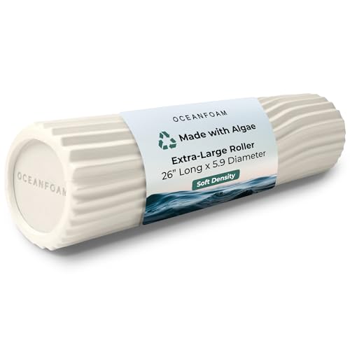 Tsunami Roller (Natural) - Extra-Large, 26" x 5.9" - Soft, Textured Foam Roller for Physical Therapy, Back Pain, Exercise & Stretching - Wave Textured - Yoga, Athletics, & Wellness