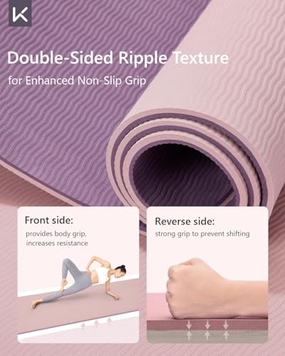 KEEP Yoga Mat 7mm Thick Non Slip - Extra Cushion TPE Exercise Mat for Home Workout & Pilates, Eco Friendly Knee Protection, 72"x24" Large Fitness Mat with Carrying Strap