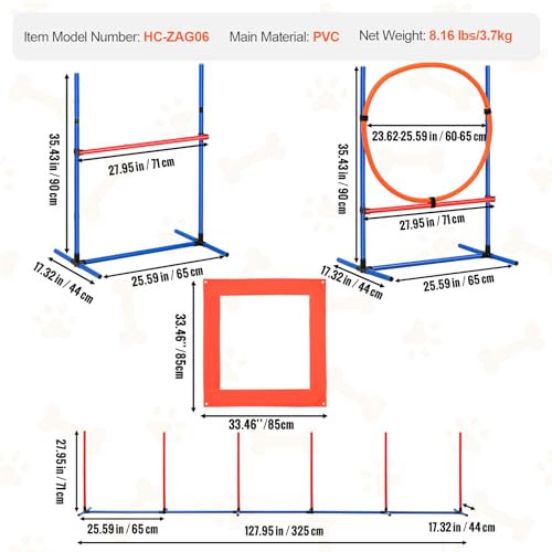 VEVOR Dog Agility Training Equipment, Dog Agility Course Backyard Set with Adjustable High Hurdles,Weave Poles,Jump Ring,Square Pause Box,Whistle,Foldable Bowl, Obstacle Course Kit with Storage Bag - size: 6 Pcs Set