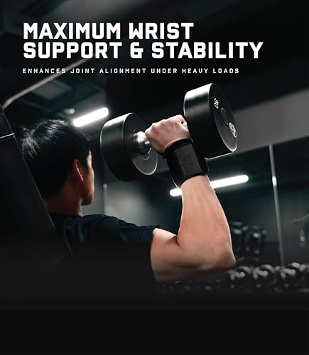Gymreapers Weightlifting Wrist Wraps (IPF Approved) Professional Quality Wrist Support with Heavy Duty Thumb Loop - Best Wrap for Powerlifting Competition, Strength Training, Bodybuilding - color: Black/Rubber