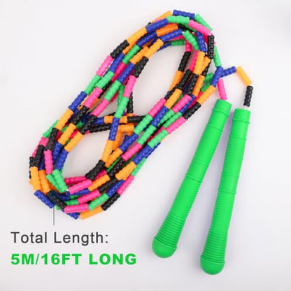 Coolrunner 16 FT Long Jump Rope(2 PACK), Double Dutch Jump Ropes, Soft Beaded Skipping for Kids Adults, Plastic Segmented Long Enough for 4-5 Jumpers - color: Green