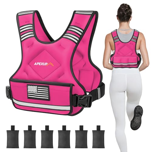 Adjustable Weighted Vest, 4-10lb/12-18lb/20-32lb Vest with 6 Ironsand Weights and Large Pocket, Weight Vest for Men Women Strength Training, Running, Walking - color: Pink, size: 4-10lbs