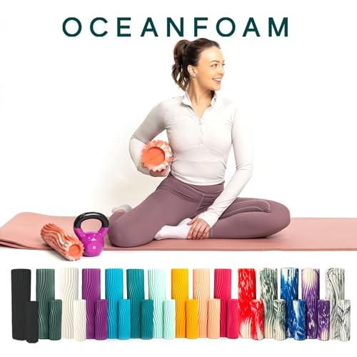 Ripple Travel Foam Roller (11" x 3.35") Firm Mini Foam Roller for Physical Therapy, Deep Tissue Massage, Back Pain - High Density, Ergonomic Wave Textured - Yoga, Exercise (Orange Marbled)