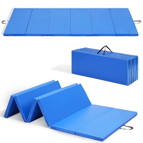 ZENOVA Gymnastics Mat 6'x3'x2''/4'x8'x2'' Exercise Mat Gym Mat for Home Aerobics Workout Foldable Tumbling Mat Children Gifts - color: 4FT x 8FT --Blue