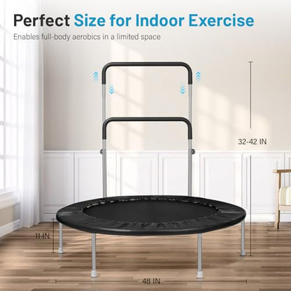 40" / 48" Rebounder Trampoline for Adults with Adjustable Bar, Mini Fitness Trampoline for Adults and Kids, Small Exercise Trampoline with Handle for Indoor Outdoor Workout
