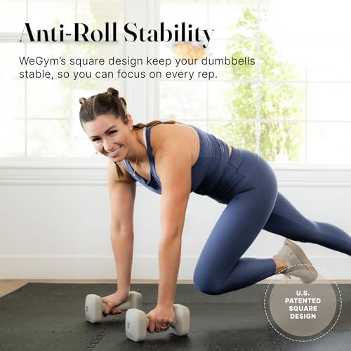 WeGym SafeGrip Square Dumbbells with Anti Slip Handles, Aesthetic Free Weights for Home Workouts, Stable Design Prevents Rolling during Floor Exercises - color: Sandstone, style: 10LB Pair