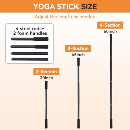 Adjustable Yoga Stick, Promote Flexibility Steel Stretching Stick Versatile Exercise Stick with Foam Handles for Fitness Balance