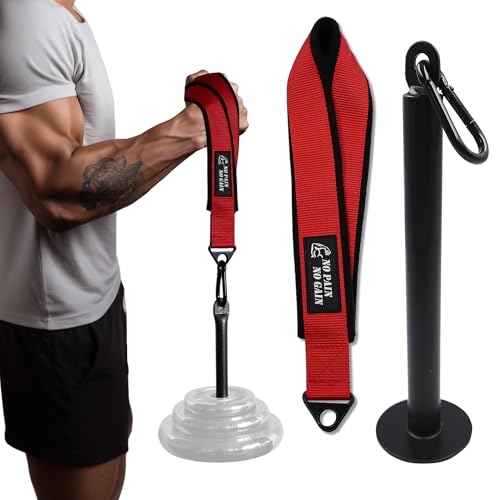 Arm Wrestling Training Strap Belt Hand Grip Arm Finger Forearm Exerciser Strengthener for Cable Machine and Free Weight - color: red with 25mm loading pin