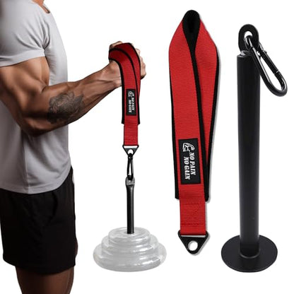 Arm Wrestling Training Strap Belt Hand Grip Arm Finger Forearm Exerciser Strengthener for Cable Machine and Free Weight - color: red with 25mm loading pin