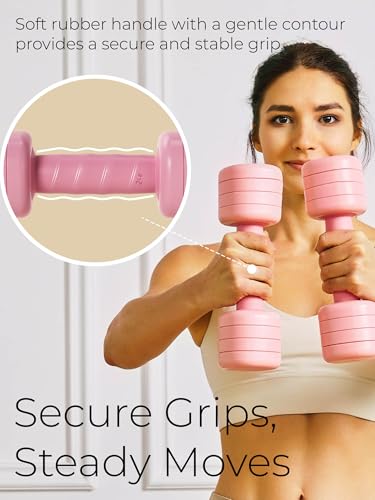 Adjustable Dumbbell Set｜2LB 3LB 4LB 5LB Light Hand Weights for Women｜One-Twist Weight Adjustment｜Non-Slip Curved Grip Handle｜Free Weights for Home Gym, Rehab, Pilates, Yoga, Strength Training - color: Blush Pink