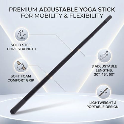 Yoga Stick Adjustable Exercise Bar for Stretching and Mobility Training 30/45/60 Inches Steel Foam Grip Ideal for Home Gym