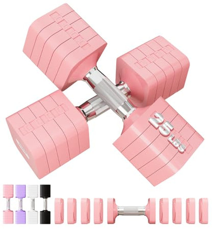 Adjustable Dumbbell Set for Women Men 7.5LB/10LB/15LB/20LB/25LB Each - color: Pink, style: 25LB Each [50 LBS Total]
