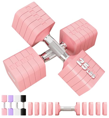 Adjustable Dumbbell Set for Women Men 7.5LB/10LB/15LB/20LB/25LB Each - color: Pink, style: 25LB Each [50 LBS Total]