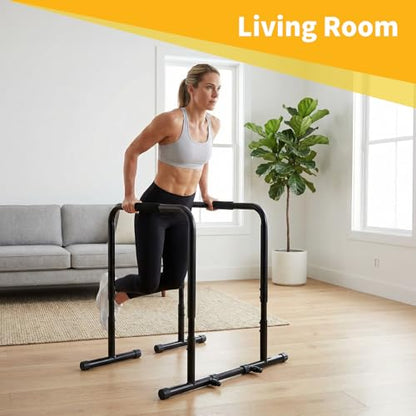 NEWBULIG Dip Bar Station, Adjustable Parallel Parallettes Bar with Soft High-Density Foam Handles, Heavy Duty Dip Stands Workout Equipment for Home, Gym, Patio, Office - Black