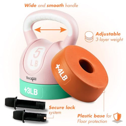 Yes4All Kettlebell Sets - Adjustable Kettlebell Set for Strength Training - Kettlebells Adjustable Weight for Versatile Workouts - color: B. Pastel, style: A. Single