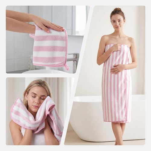 REDKISS Ultra Soft Bath Towel Set 6-Piece 35"x70" | 100% Microfiber, Highly Absorbent | Quick Dry Towels for Bathroom, Spa, Gym | 2 Bath, 2 Hand, 2 Washcloths | Pink - color: Light Pink