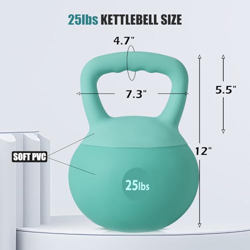 SogesPower Soft Kettlebells, Iron Sand Filled Strength Training Weights, Shock-Proof with Wide-Grip Handle, Fitness Kettlebells for Home Gym - color: 25LBS-Mint Green