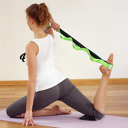 Versatility 12 Loops Strap Yoga Stretch Strap, Nonelastic Stretch Strap For Physical Therapy, Pilates, Dance, and Gymnastics, Green