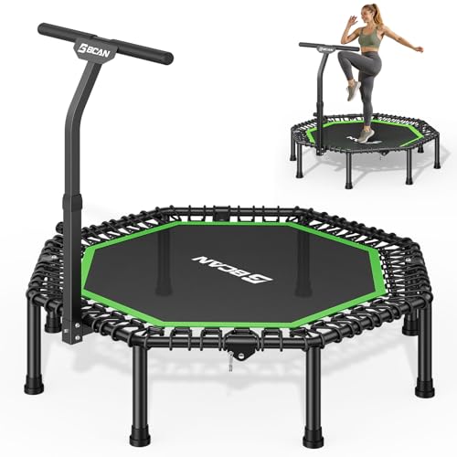 BCAN BT3 51" Octagonal Rebounder Trampoline for Adults, 450LBS Max Load Fitness Trampoline with Large Jumping Area, Silent Bungee Mini Trampoline with T-Adjustable Handle for Home Gym - color: Green