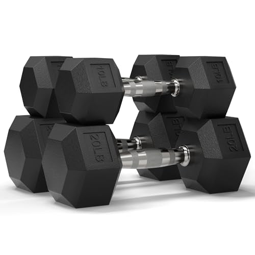 Mikolo Dumbbell Sets with Rack, Rubber Hex Dumbbells, Multiple Choices in 160/200/380/450/550LB, Hand Weights with Chrome Handle for Strength Training - style: 60LB SET (10/20LB Pairs)