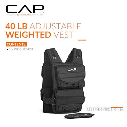 CAP Adjustable Weighted Vest 20–150 lbs for Strength Training, Running & Workouts, Weight Vest for Men & Women, Fitness Training Vest - style: 40lbs