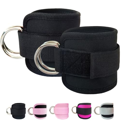 Fitness Ankle Strap for Cable Machine, 2PCS Comfort Adjustable Gym Ankle Cuff for Kickbacks, Glute Workouts Neoprene Padding, One Size Fit All Ankle, Ankle Bands for Working Out, Booty Hip Abductors Exercise for Women Men - color: A-Black