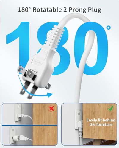 2 Prong Power Strip with USB-C, NTONPOWER 2 Prong Extension Cord 15 FT, 2 Prong to 3 Prong Outlet Adapter Rotating Plug, 3 AC Outlets 4 USB Port, Compact Power Strip Ideal for Old House, Travel, White - size: 15 ft