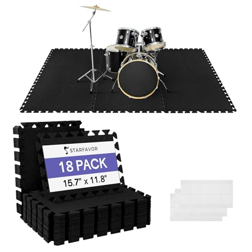 Sound Absorbing Interlocking Floor Mats Pads 18 Pcs - Fits 4 * 6ft Drum Mats, 15.7" x 11.8" Anti-Vibration Sound Proof Puzzle Felt Padding - Protect Hardwood Floor - size: 45.3''×66.5‘’