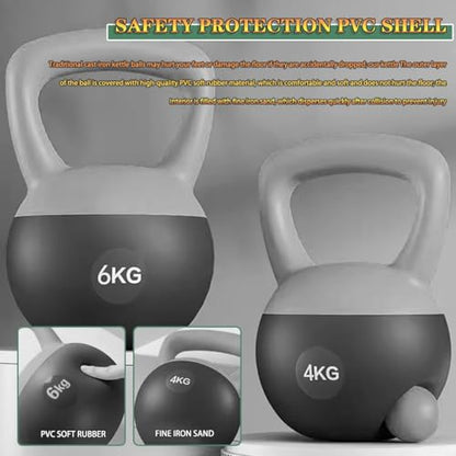 Kettlebell Weights Women's Fitness Shaping Soft Kettle Bells, Home Squat Dumbbell, Strength Training Equipment, No Damage to The Floor(Yellow-Grey,5kg)