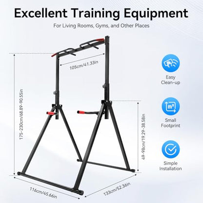 Foldable Pull Up Bar 5.74-7.55ft Height Adjustable Pull Up Dip Station Freestanding Tower Station Gym Training Equipment, Up to 440lbs