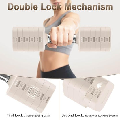 Hezeyferg 30.8LB Adjustable Dumbbell Set, Each Adjustable Weight Dumbbell with 6 Levels 4.4/6.6/8.8/11/13.2/15.4lb, Hand Weights Set for Men/Women Home Gym Exercise Workout - color: Beige