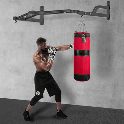 SELEWARE Heavy Duty Wall Mounted Pull Up Bar Bundle - Multi-Grip Chin Up Bar with Ball Finger Training, Resistance Band Hooks & Heavy Bag Anchors, Supports 600lbs