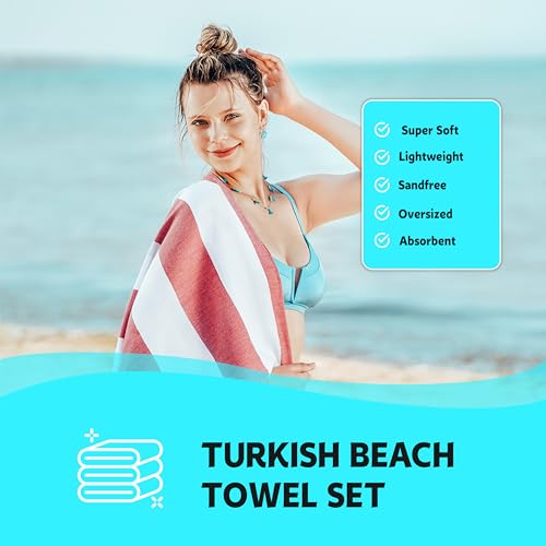 HAVLULAND Turkish Beach Towel, Set of 6, Oversized 72"x40", 100% Cotton - color: 6 Multi-color, size: 6 Pack