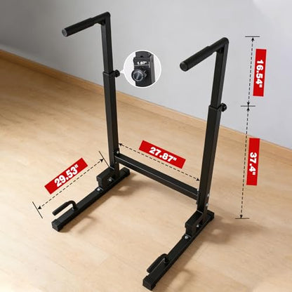 Dip Station, Adjustable Height 6-Level Multi-Function Power Tower Pull Up Bar Stand – Heavy Duty Steel Dip Bars for Home Gym, Tricep Dips L-Sit Push Up Calisthenics Workout Equipment, Supports 500 LBS