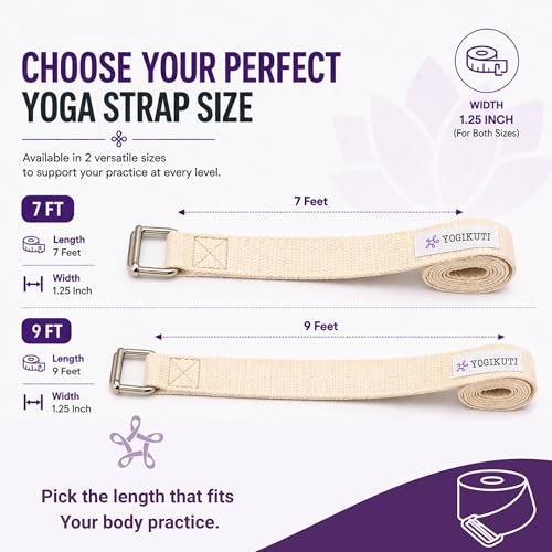 Yogikuti Premium Cotton Yoga Strap | Adjustable Yoga Belt for Stretching, Flexibility, Balance & Alignment | Yoga Accessories for Beginners, Pilates, Meditation, Exercise, Fitness & Physical Therapy - size: 7Ft(2mtr)